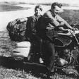 Robert Pirsig on a motorcycle with his son, Chris