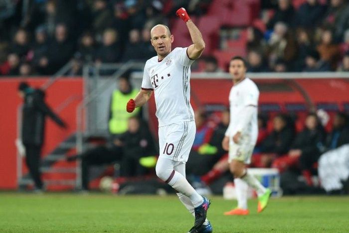Bayern Munich's midfielder Arjen Robben reacts after his goal against Ingolstadt 04 on February 11, 2017