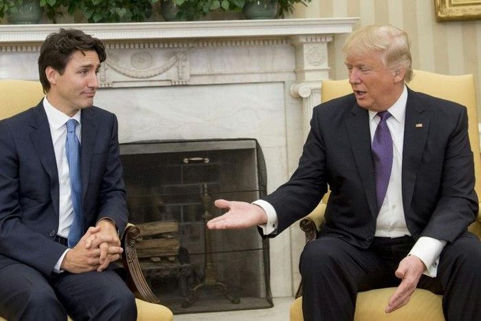 US President Donald Trump and Canadian Prime Minister Justin Trudeau meet in the Oval Office of the White House in Washington, DC, on February 13, 2017