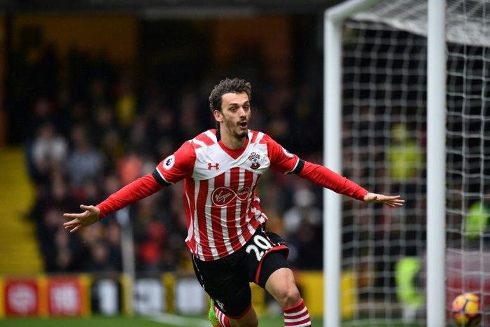 Southampton's Manolo Gabbiadini celebrates scoring their fourth goal during the English Premier League football match against Watford in Watford, north of London on March 4, 2017