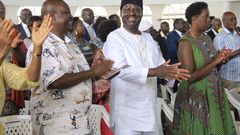 Former Prime Minister Raila Odinga with his brother, EALA MP Oburu Odinga during the 25th commemoration of their father's death (Twitter)