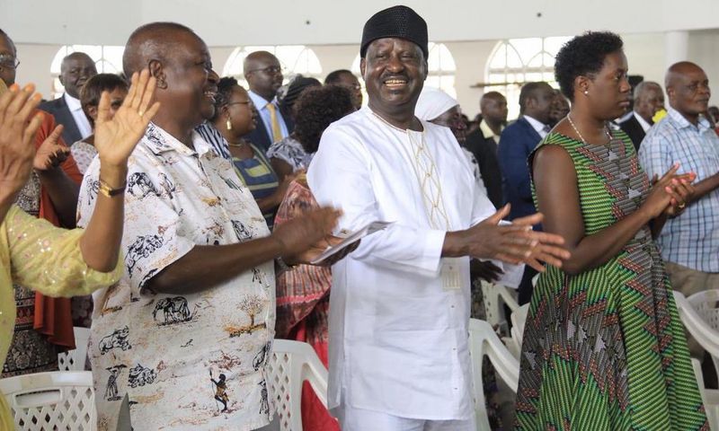 Former Prime Minister Raila Odinga with his brother, EALA MP Oburu Odinga during the 25th commemoration of their father's death (Twitter)