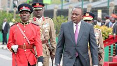 President Uhuru Kenyatta arrives at Parliament for the State of the Nation Address on March 15, 2017
