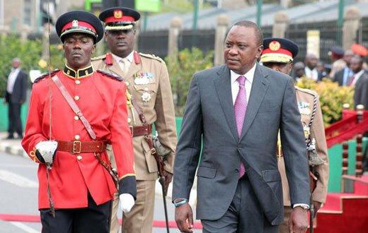 President Uhuru Kenyatta arrives at Parliament for the State of the Nation Address on March 15, 2017