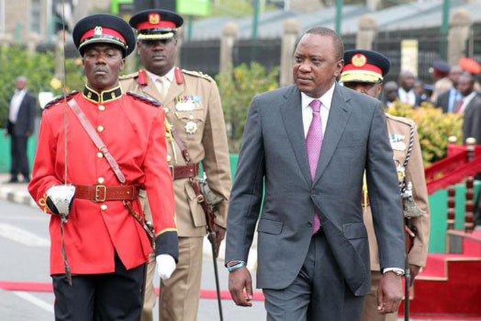 President Uhuru Kenyatta arrives at Parliament for the State of the Nation Address on March 15, 2017