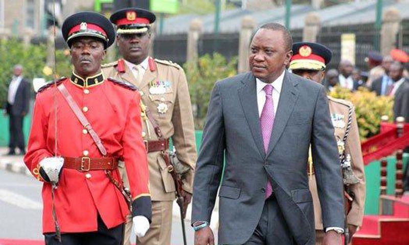 President Uhuru Kenyatta arrives at Parliament for the State of the Nation Address on March 15, 2017