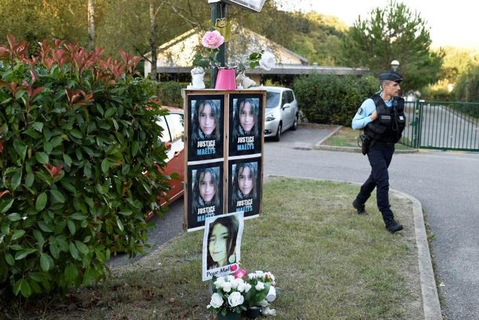 Photographs of eight-year-old Maelys de Araujo in Pont-de-Beauvoisin, France, near where she was abducted before being murdered in August 2017.