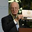 UN Special Envoy of the Secretary-General for Syria Staffan de Mistura shows a picture during a press conference as part of the Intra-Syrian peace talks at the European headquarters of the United Nations in Geneva, on March 3, 2017