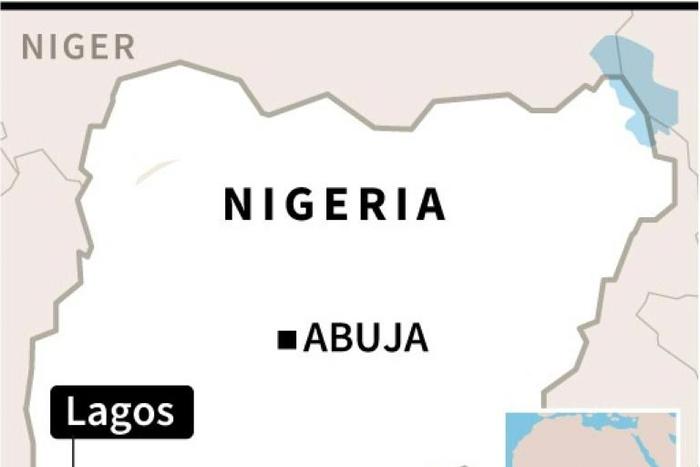 Map locating Lagos, where a four-storey building collapsed Wednesday, trapping scores of people.