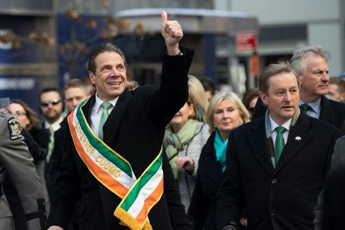 New York Governor Andrew Cuomo (L) said a state immigrant legal defense initiative would ensure the state lived up to the values embodied by "the Lady in our Harbor"