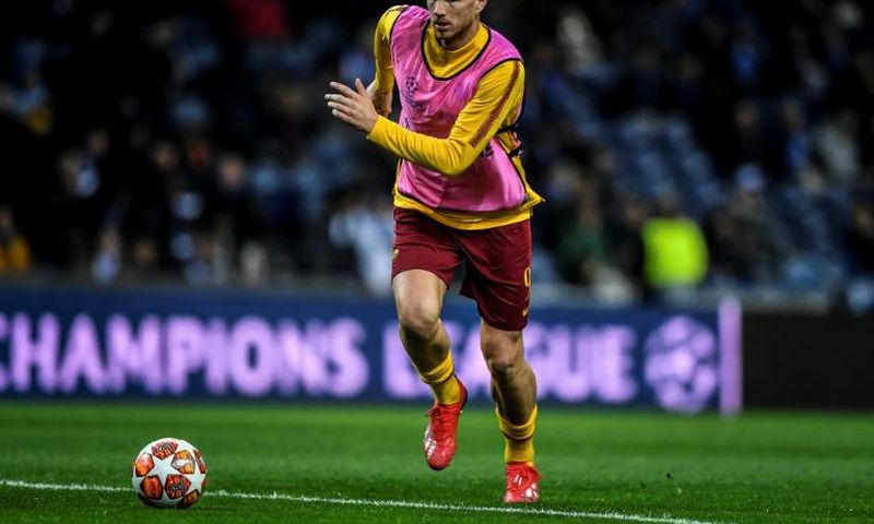 Edin Dzeko (pictured March 6, 2019) was presented with a shirt bearing the number "100" to mark his becoming the first Bosnian player to reach 100 international caps