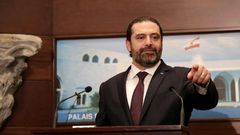 Lebanese Prime Minister Saad Hariri addresses the media after announcing the new cabinet during a press conference at the presidential palace in Baabda, east of the capital Beirut, on January 31, 2019