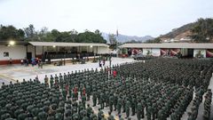 Members of the Bolivarian National Armed Forces (FANB) listen to Venezuela's President Nicolas Maduro during a military rally in Caracas, where Maduro hit out at "mercenaries" conspiring to sow division in the armed forces