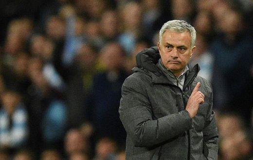 Manchester United's Jose Mourinho gestures on the touchline during the Premier League match against Manchester City at the Etihad Stadium, on April 27, 2017