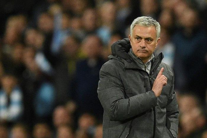 Manchester United's Jose Mourinho gestures on the touchline during the Premier League match against Manchester City at the Etihad Stadium, on April 27, 2017