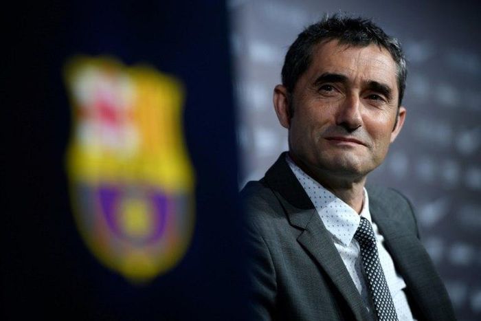 Barcelona's new coach Ernesto Valverde looks on as he gives a press conference during his official presentation in Barcelona on June 1, 2017, after signing his new contract with the Catalan club