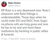 DP Ruto is a depressed man – Babu Owino