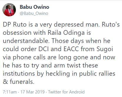 DP Ruto is a depressed man – Babu Owino