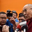 Exiled Tibetan spiritual leader the Dalai Lama speaks to media after delivering religious teachings at the Buddha Stadium in Bomdila in India's north-eastern state of Arunachal Pradesh state