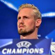 Leicester City's goalkeeper Kasper Schmeichel attends a press conference at the Vicente Calderon stadium in Madrid on April 11, 2017 on the eve of the UEFA Champions League quarter final first leg football match Atletico de Madrid vs Leicester City