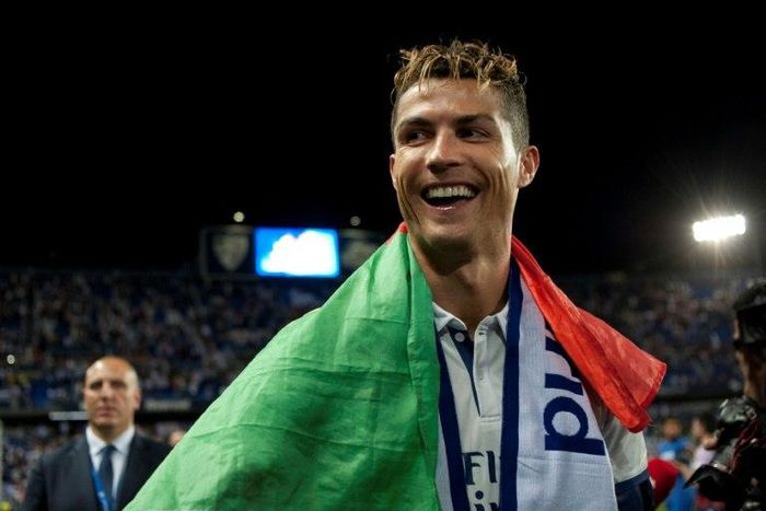 Real Madrid forward Cristiano Ronaldo celebrates winning the Spanish league title in Malaga on May 21, 2017
