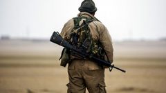 A member of the Syrian Democratic Forces, largely made up of US-backed Kurdish fighters, pictured near the village of Bir Fawaz, 20 km north of Raqa, Syria during their offensive on Islamic State group stronghold on February 8, 2017