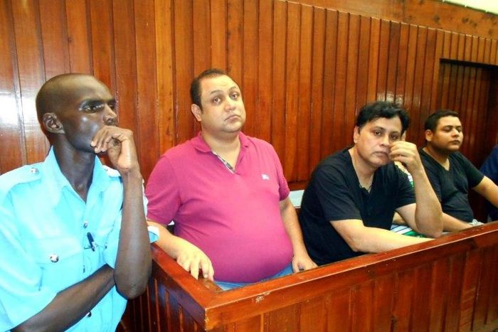 Kenyan brothers Baktash (2L) and Ibrahim Akasha (R) were arrested in November 2014, along with Indian national Vijaygiri Goswami and Pakistani citizen Gulam Hussein, following a sting by the US Drug Enforcement Administration