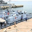 Two of the four Libyan Coast Guard ships are docked in the harbour of the capital Tripoli, following their return after undergoing maintenance in Italy on May 15, 2017