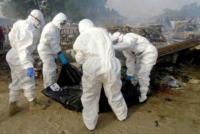 Two blasts in Maiduguri, Nigeria, are the latest blamed on suicide bombers, following an attack on February 17 (pictured) involving as many as seven bombers