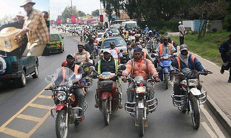 A convoy of boda bodas and cars escorts the body of businessman Fai Amario for burial in Naivasha in 2010 (photo courtesy of Nation)