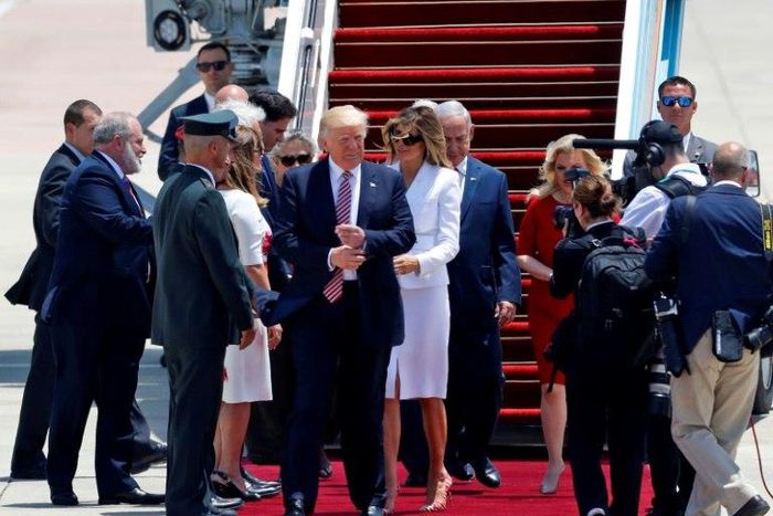 US President Donald Trump and First Lady Melania Trump step onto the red carpet at Israel's Ben Gurion Airport on May 23, 2017