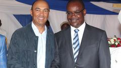 Nairobi gubernatorial aspirant Peter Kenneth (left) and Governor Evans Kidero during the Anglican Church of Kenya Diocese of Nairobi thanksgiving mass in Ruai on Sunday January 29, 2017.