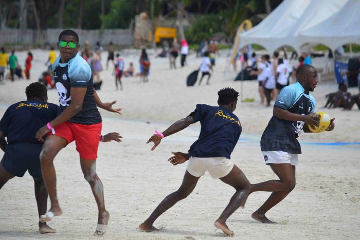 Rugby players in last years Diani Beach Rugby