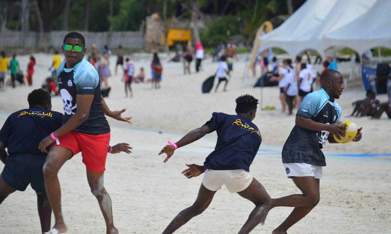 Rugby players in last years Diani Beach Rugby