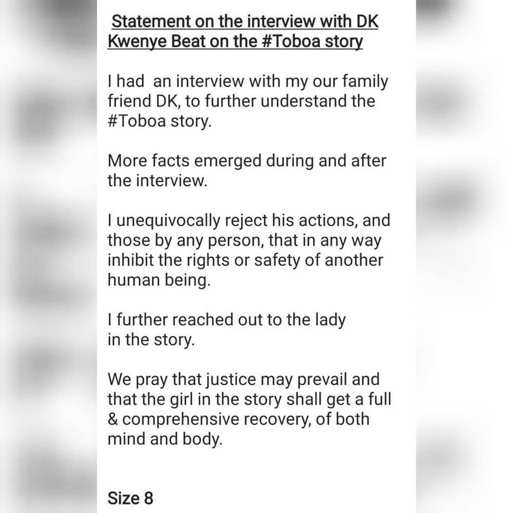 Size 8 statement (Instagram)
