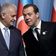 Turkish Prime Minister Binali Yildirim (left) and Russian Prime Minister Dmitry Medvedev pictured at a summit of Black Sea regional leaders in Istanbul on May 22, 2017