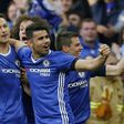 Chelsea's Nemanja Matic (L) celebrates with teammates after scoring a goal during their FA Cup semi-final match against Tottenham Hotspur, at Wembley stadium in London, on April 22, 2017