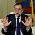 Spanish Prime Minister Mariano Rajoy gestures during an AFP interview in Madrid on February 15, 2017