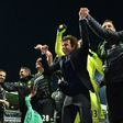 Chelsea's Italian head coach Antonio Conte (C) celebrates winning the Premier League title after their match against West Bromwich Albion at The Hawthorns stadium in West Bromwich on May 12, 2017