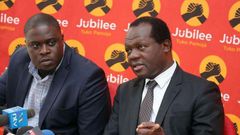 File image of Jubilee Party SG Raphael Tuju(R) with Johnson Sakaja