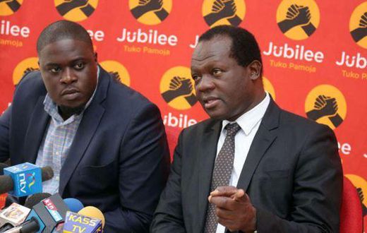 File image of Jubilee Party SG Raphael Tuju(R) with Johnson Sakaja