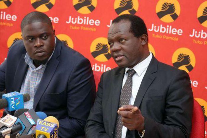 File image of Jubilee Party SG Raphael Tuju(R) with Johnson Sakaja