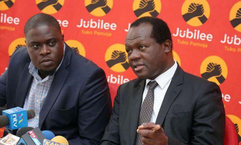 File image of Jubilee Party SG Raphael Tuju(R) with Johnson Sakaja