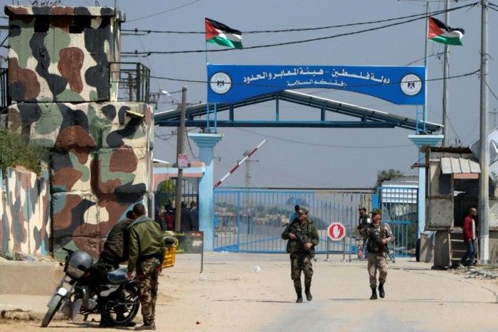 Hamas security forces stand guard on March 26, 2017, at the Erez border crossing into Israel, which was partly closed following the assassination of Hamas senior military figure Mazen Faqha