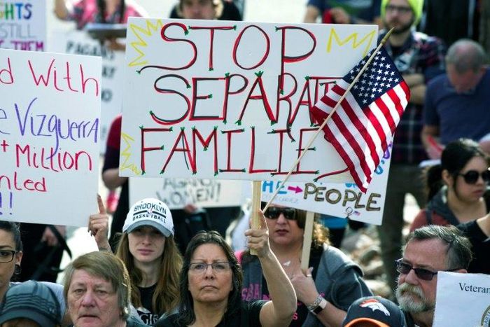 Demonstrators gather outside the First Unitarian Church in Denver, Colorado on February 18, 2017 in support of Jeanette Vizguerra, an undocumented Mexican mother of three US born children