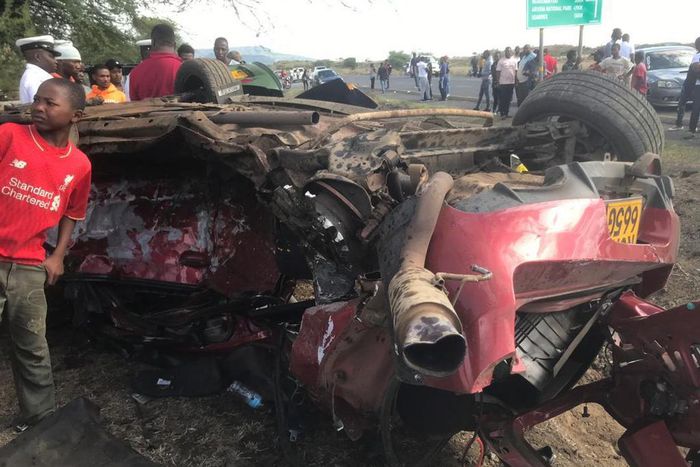 Mangled colt belonging to a Kenyan that was involved in a fatal car racing accident in Arusha (Twitter)