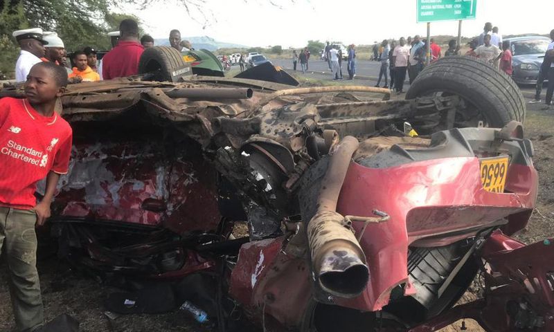 Mangled colt belonging to a Kenyan that was involved in a fatal car racing accident in Arusha (Twitter)