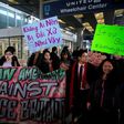 Demonstrators protest against United Airlines at O'Hare International Airport on April 11, 2017 in Chicago