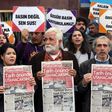 Protesters hold copies of Turkish daily newspaper "Cumhuriyet" during a demonstration outside the newspaper's headquarters in Ankara in November 2016, following the arrest of nine Cumhuriyet staff
