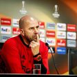 Ajax's coach Peter Bosz delivers a press conference in Amsterdam on May 18, 2017, ahead of their Europa League final football match against Manchester United in Stockholm on May 24